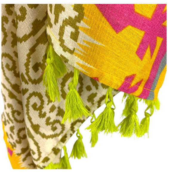 Soft Surroundings Women's O/S Flowy Neon Printed Fringe Tassel Vest Cruise Beach - Picture 4 of 8